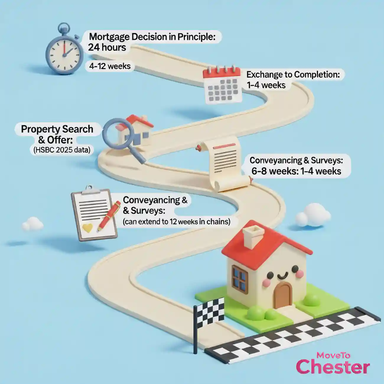 Typical property transaction timeline showing the buying process stages